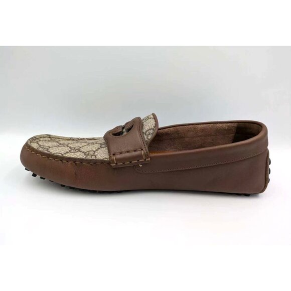 Gucci Men’s Interlocking G Supreme Driver Calfskin Loafers Brown Sugar UK7.5 730 - Picture 5 of 14